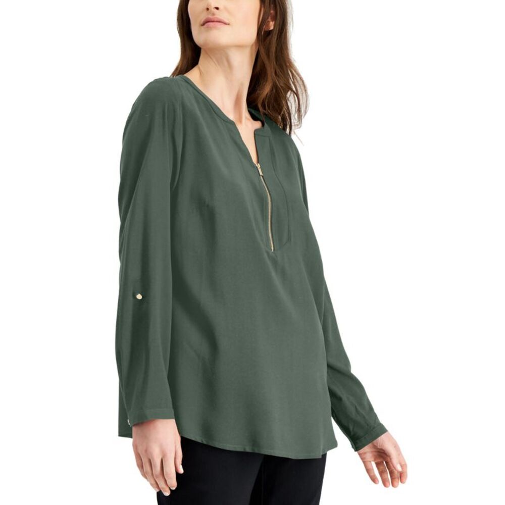 JM Collection Solid Zip Neck Utility Top
